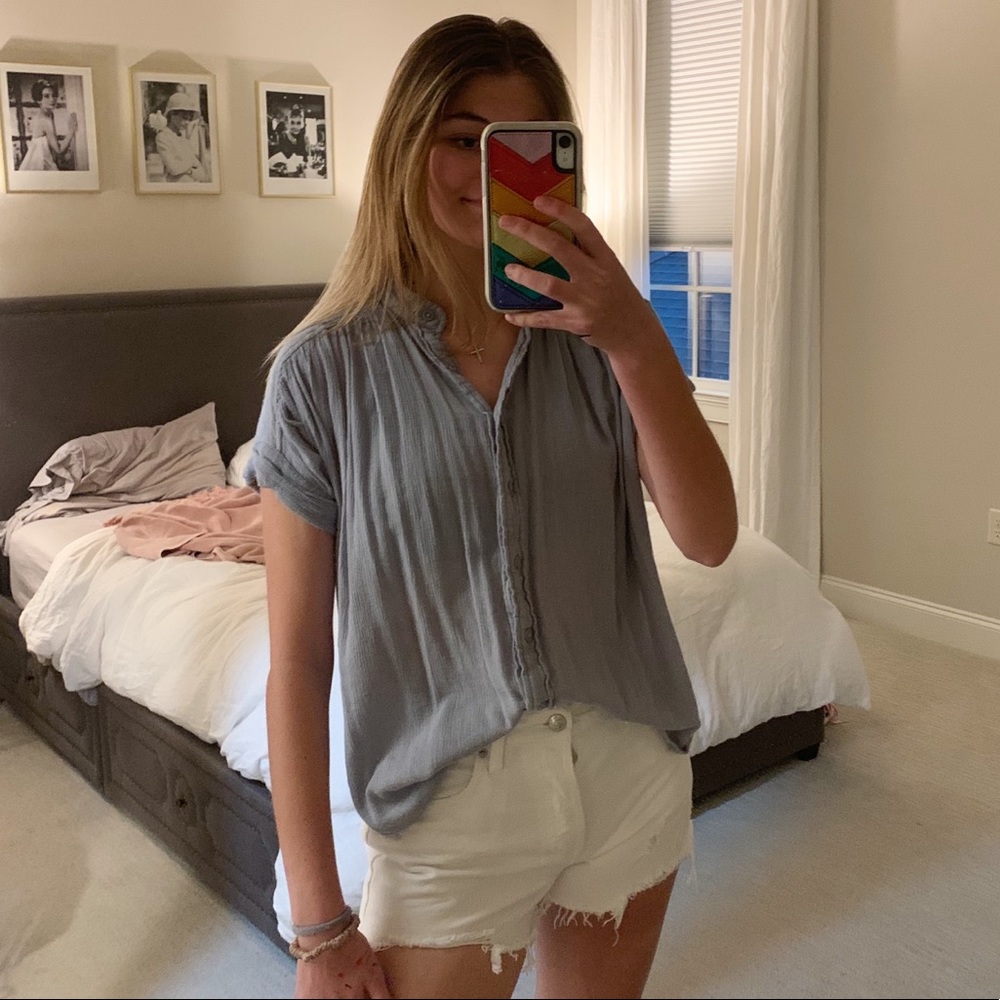 Light Blue/Grey Button Down Blouse - image 1